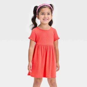 Cat & Jack Toddler Girls Coral Short Sleeve Dress  A-Line Ribbed  5T 5 Spring